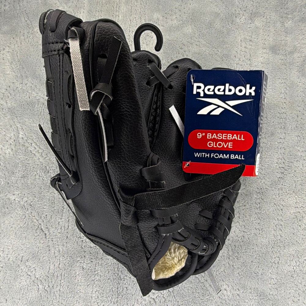 Reebok 9in Baseball Glove w/ Foam Ball Black Left Hand Unisex Kids RBG900-BLK